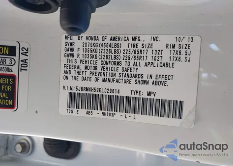 2014 Honda Cr-V Ex z USA, uszkodzony, nr VIN 5J6RM4H59EL029614